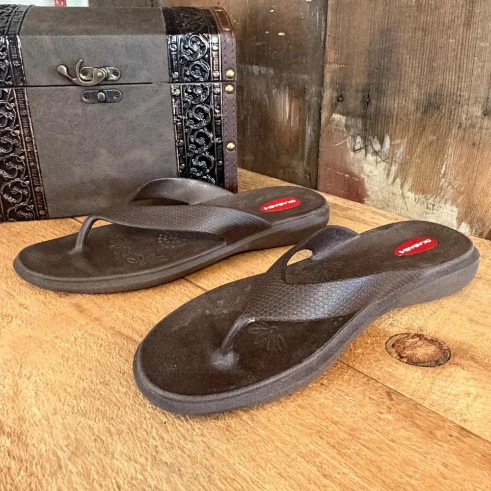 Okabashi Maui Brown Flip Flop Sandals Men's Size L (9-10) Made in USA Beach